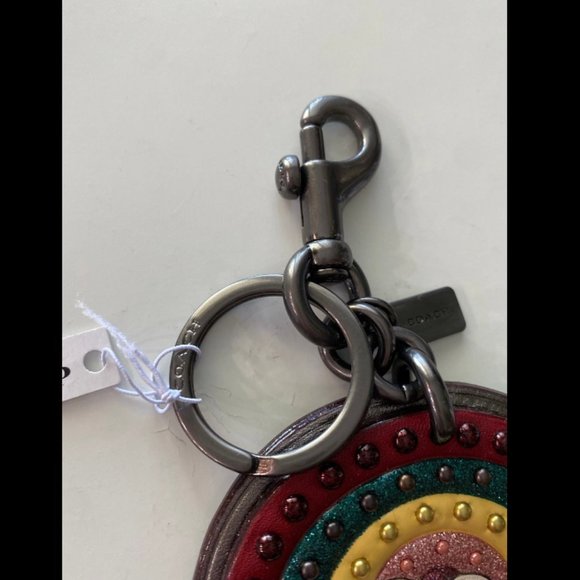 Coach Rainbow Studded Cloud Leather Bag Charm Keychain F30980 Metalic GlitterNWT - Picture 4 of 5